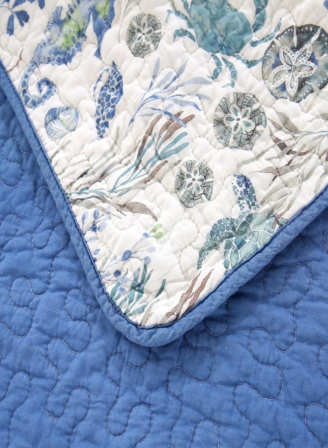 SUCSES Navy Blue Quilt 3Pcs Queen Size Coastal Bedding Set Soft Cotton Oversized Bedspread for Kids Adults Beach Theme Bedroom Decor - Image 5