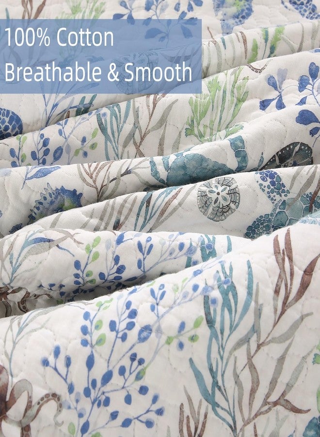 SUCSES Navy Blue Quilt 3Pcs Queen Size Coastal Bedding Set Soft Cotton Oversized Bedspread for Kids Adults Beach Theme Bedroom Decor - Image 3