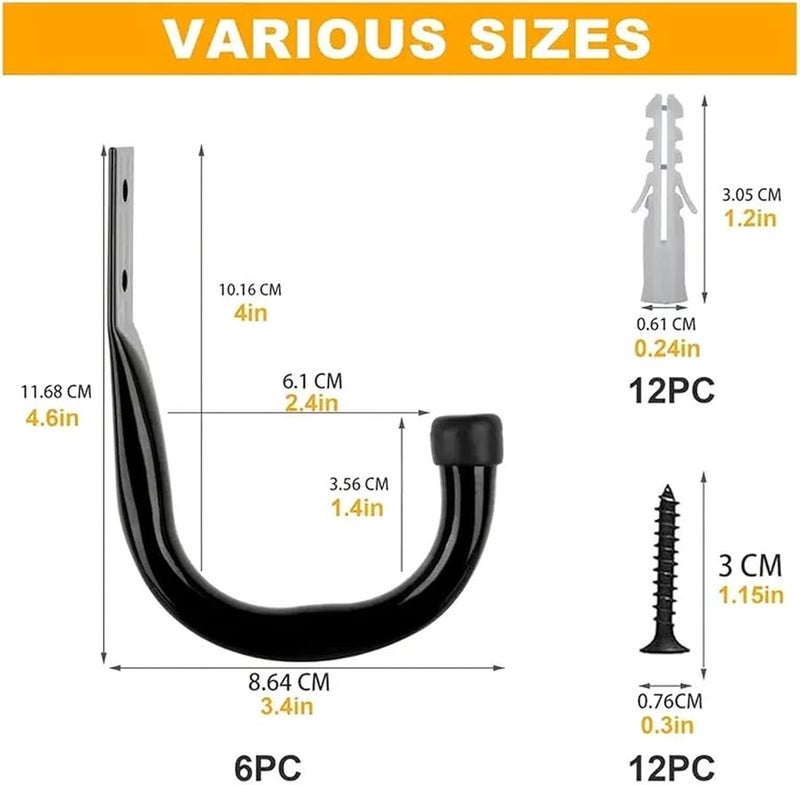 Black Heavy Duty Iron Garage Storage Hooks for Garden Tools Ladders Bicycles - Image 3