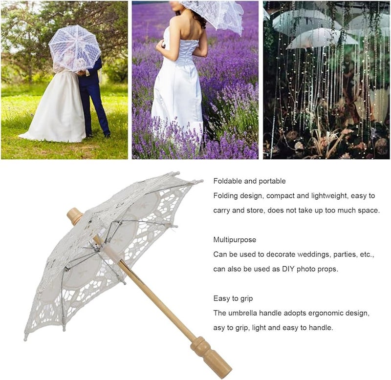 Beige Lace Wedding Umbrella Foldable Compact Lightweight Bridal Photography Prop - Image 3