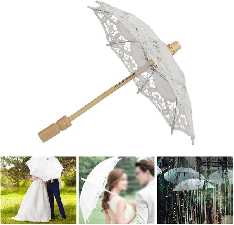 Beige Lace Wedding Umbrella Foldable Compact Lightweight Bridal Photography Prop - Image 4