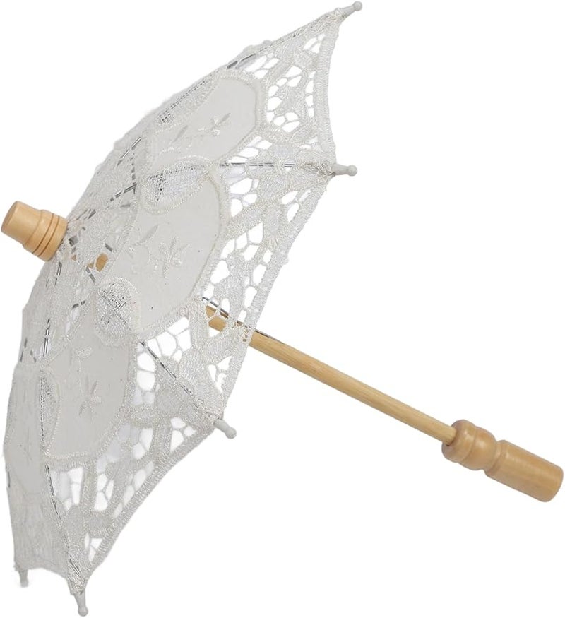 Beige Lace Wedding Umbrella Foldable Compact Lightweight Bridal Photography Prop - Image 1