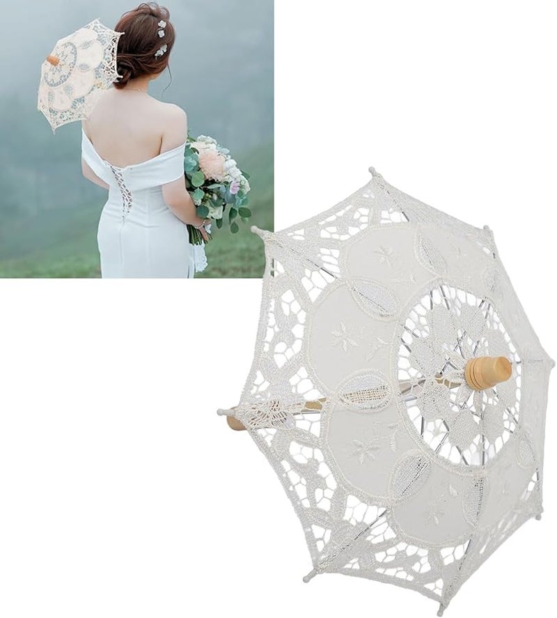 Beige Lace Wedding Umbrella Foldable Compact Lightweight Bridal Photography Prop - Image 5