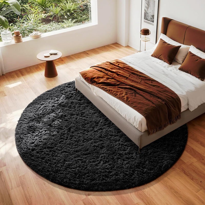 Ophanie Round Rug 8Ft Black Circle Area Rug, Room Decor for Men, Fluffy Fuzzy Bedroom Carpet, Plush Soft Shaggy Living Room Rugs for Kids Home Decor Aesthetic, Nursery - Image 5