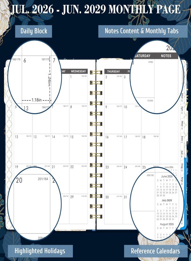 Indeme مخطط/تقويم شهري 2026-2029 - مخطط شهري لمدة 3 سنوات 2026-2029، 6.3 بوصة × 8.4 بوصة، يوليو 2026 - يونيو 2029، فواصل للأشهر، جيب داخلي، إغلاق مطاطي، تجليد بسلك مزدوج - Image 3