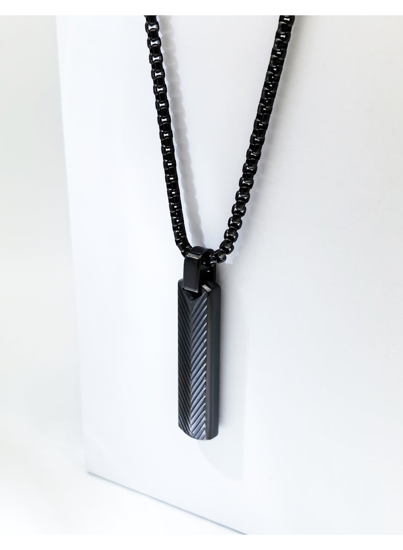 HomeNoor Men’s Vertical Bar Chevron Pendant Necklace, 60cm Black Stainless Steel Hip‑Hop Accessory for Daily Wear - Image 3