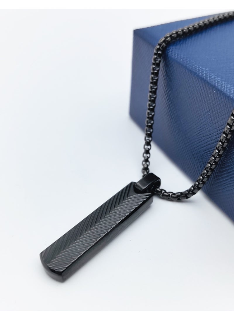 HomeNoor Men’s Vertical Bar Chevron Pendant Necklace, 60cm Black Stainless Steel Hip‑Hop Accessory for Daily Wear - Image 4