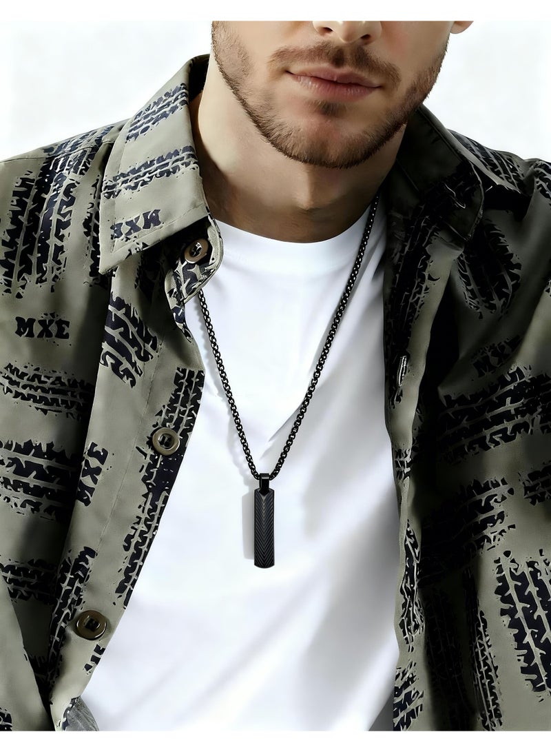 HomeNoor Men’s Vertical Bar Chevron Pendant Necklace, 60cm Black Stainless Steel Hip‑Hop Accessory for Daily Wear - Image 1