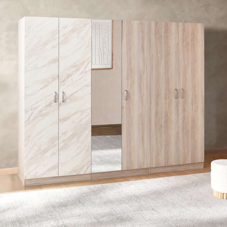 Pan Home خزانة حجرية بـ 5 أبواب مع مرآة - بلوط - Image 1