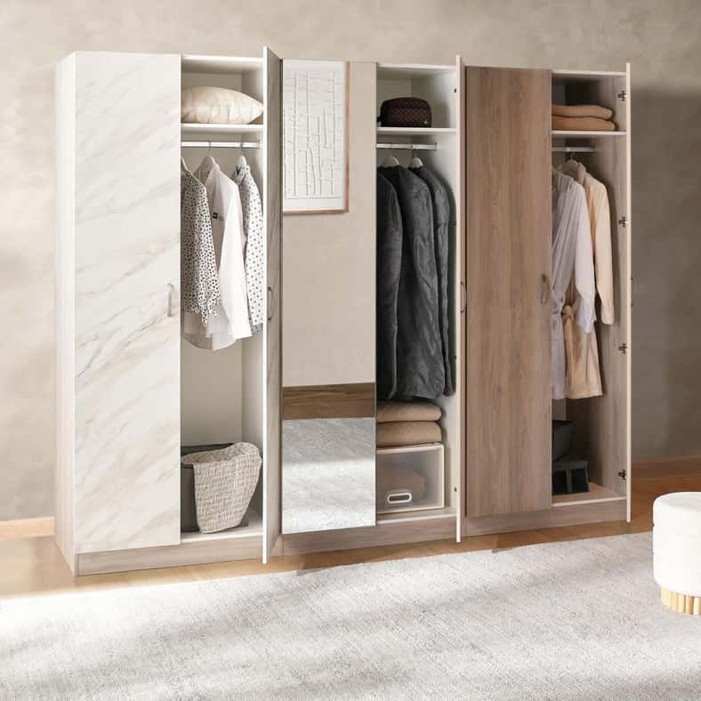 Pan Home خزانة حجرية بـ 5 أبواب مع مرآة - بلوط - Image 2