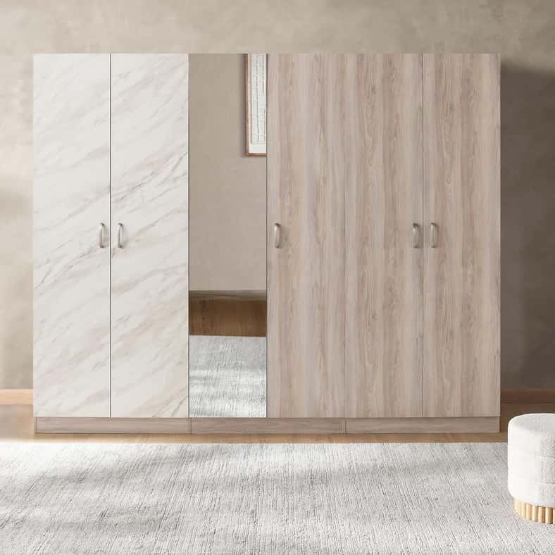 Pan Home خزانة حجرية بـ 5 أبواب مع مرآة - بلوط - Image 3