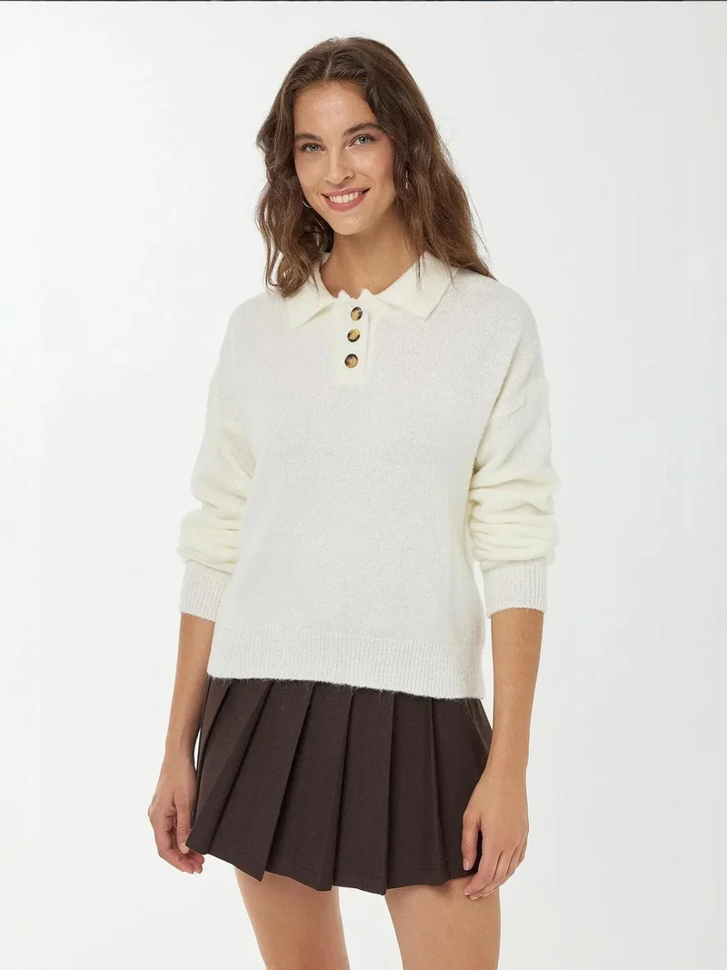 Button Collar Knit Sweater