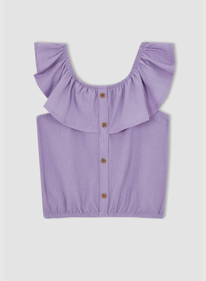 ديفاكتو Regular Fit Sleeveless Frill Detail Blouse & Trousers Set