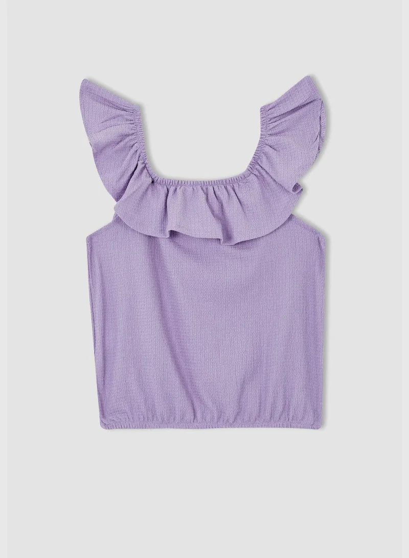 ديفاكتو Regular Fit Sleeveless Frill Detail Blouse & Trousers Set