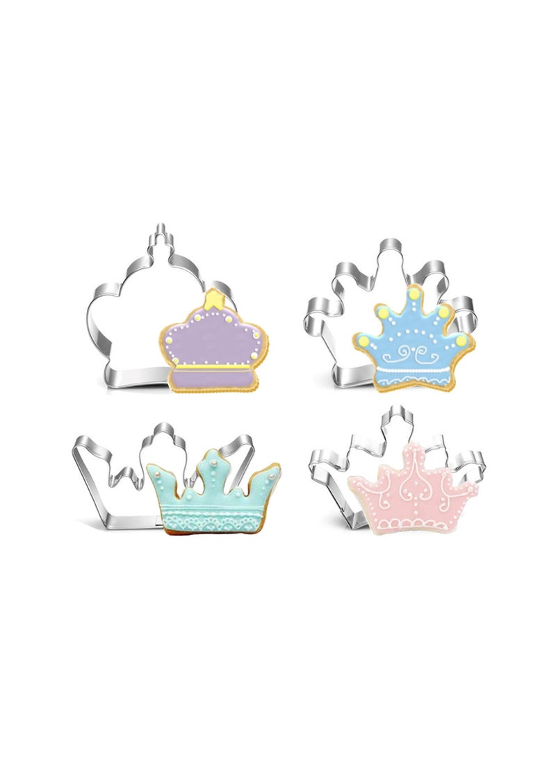 Excefore 4 قطع قاطع خبز المطبخ، قاطع بسكويت شكل التاج، قاطع بسكويت كرتوني، بسكويت بشكل تاج، قواطع فوندان لوقت ممتع مع الأطفال - Image 1