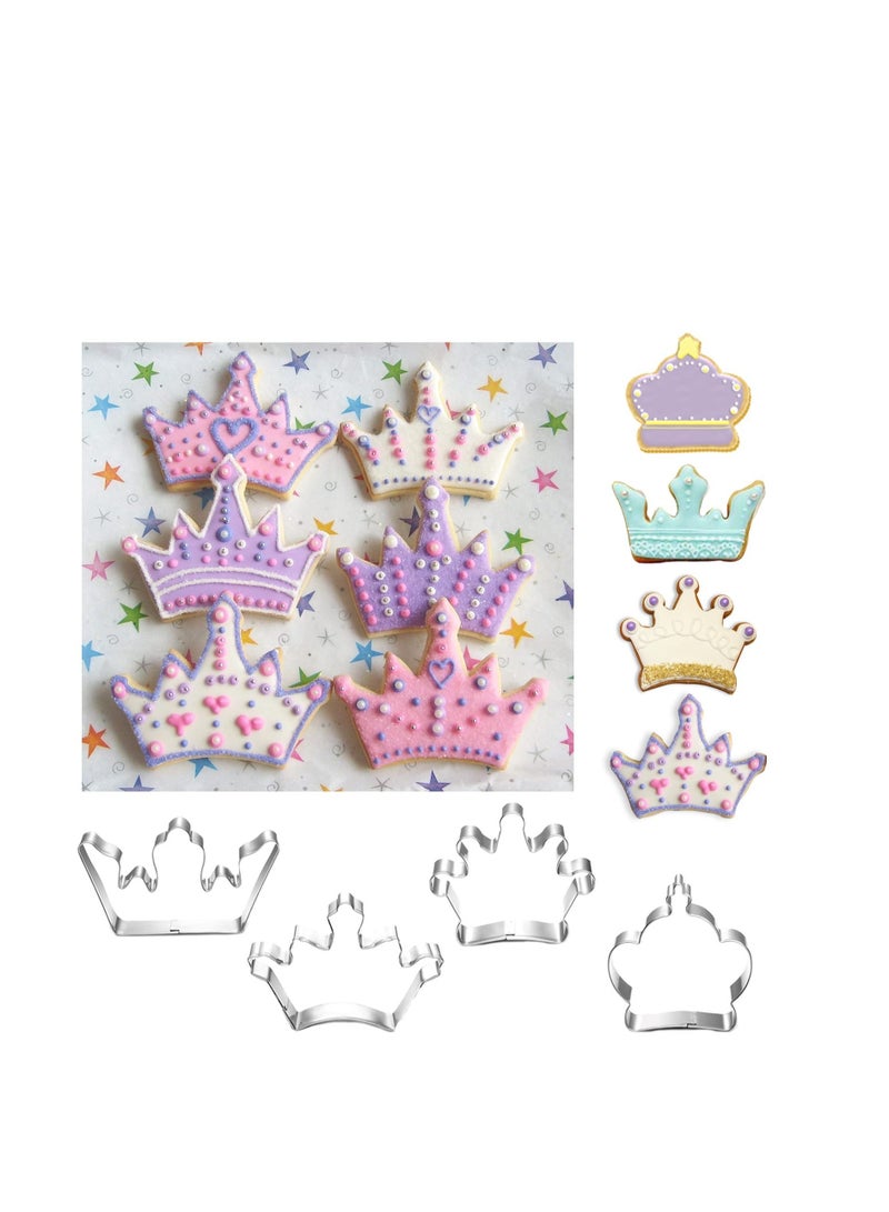 Excefore 4 قطع قاطع خبز المطبخ، قاطع بسكويت شكل التاج، قاطع بسكويت كرتوني، بسكويت بشكل تاج، قواطع فوندان لوقت ممتع مع الأطفال - Image 4