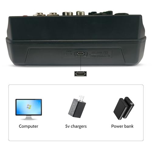 MX 4 قناة خلاط صوتي مع USB بلوتوث، وحدة خلط DJ مع طاقة فانتوم 48V، عناصر تحكم EQ، مخرج سماعة، بطاقة صوت لتسجيل البودكاست، البث المباشر، الكاريوكي، استوديو منزلي للكمبيوتر المحمول - Image 4