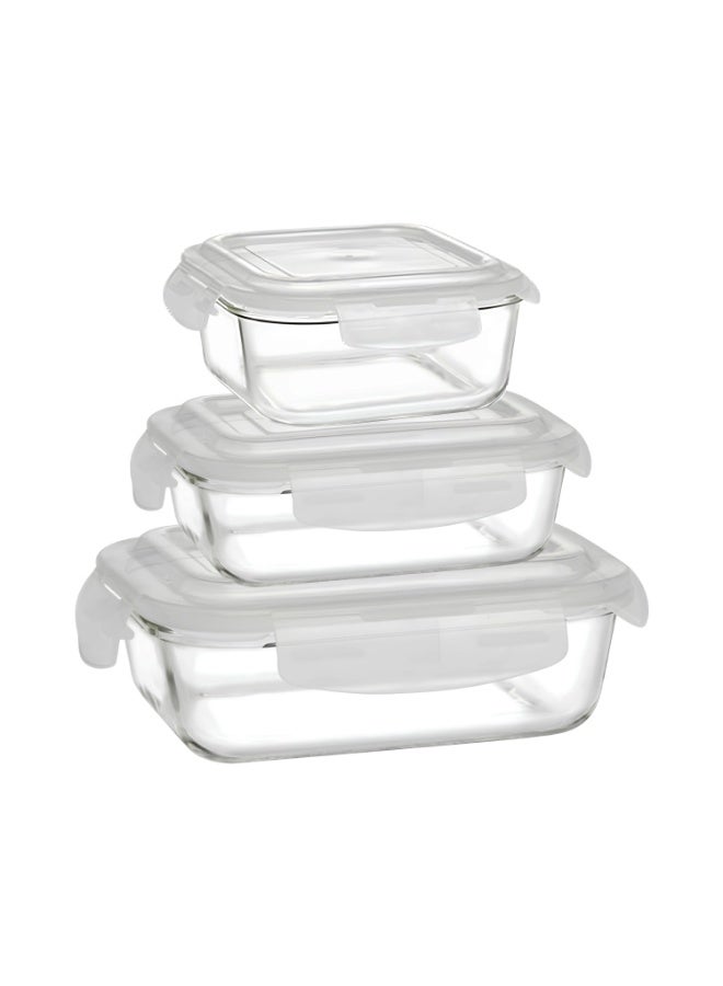 بوروسيل Borosil طقم علب طعام زجاجية بأشكال متنوعة - 3 قطع (320 مل + 370 مل + 1.04 لتر) - أغطية زرقاء - 12Dspl12 - Image 1