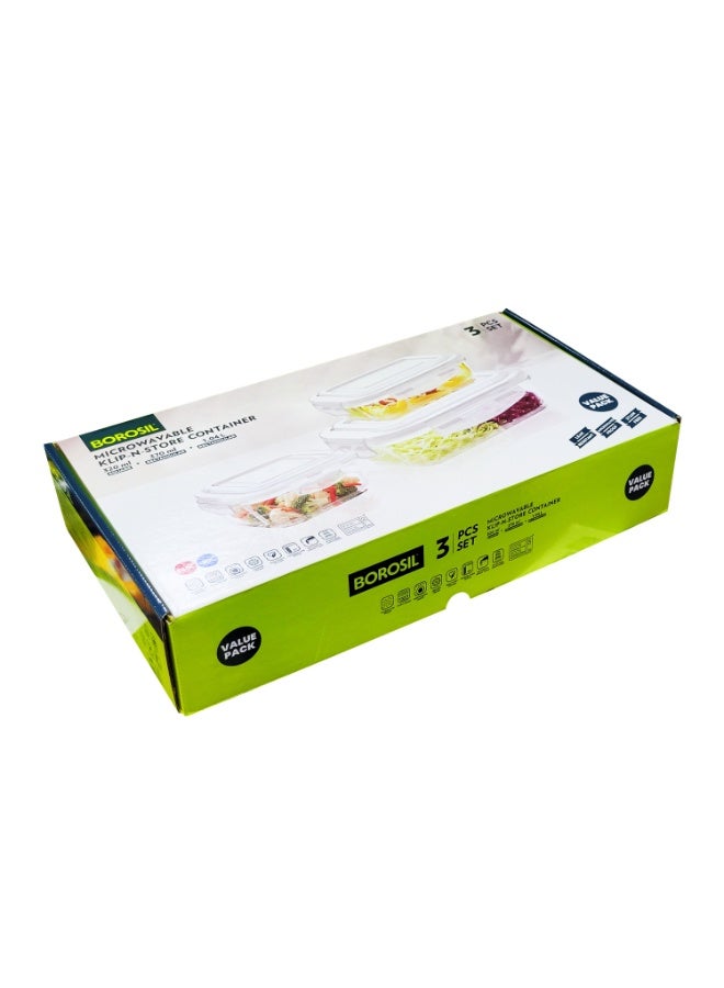 بوروسيل Borosil طقم علب طعام زجاجية بأشكال متنوعة - 3 قطع (320 مل + 370 مل + 1.04 لتر) - أغطية زرقاء - 12Dspl12 - Image 3