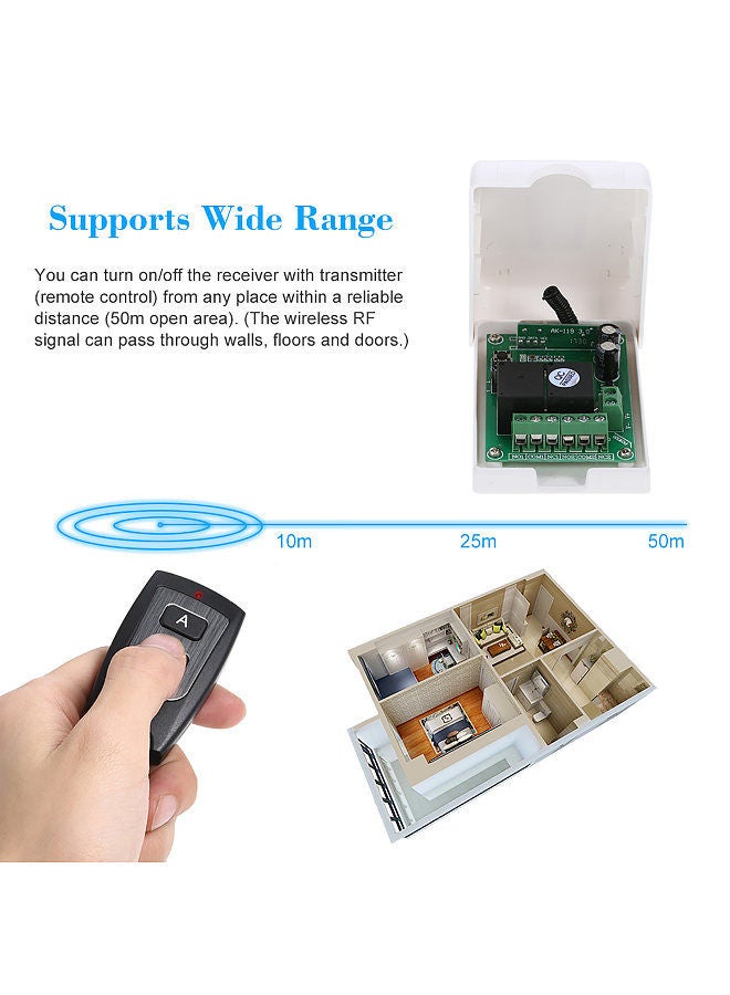 Smart Home 433Mhz RF DC 12V 2CH Learning Code Wireless Remote Control Switch Relay Receiver Transmitter Universal Remote Switch System and Long Range 50M RF Transmitter Remote Controls 1527