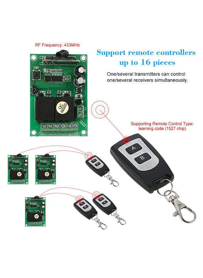 Smart Home 433Mhz RF DC 12V 2CH Learning Code Wireless Remote Control Switch Relay Receiver Transmitter Universal Remote Switch System and Long Range 50M RF Transmitter Remote Controls 1527