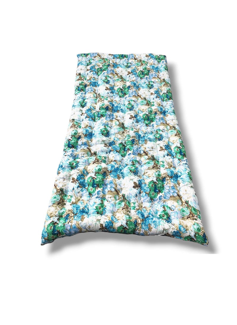 IMSMARTMART IMSMARTMART Paradise Orthopedic Cotton Mattress Foldable Hypoallergenic Lightweight 3x6 Ft Single Size Floral Blue  - Image 1