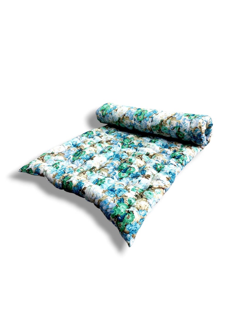 IMSMARTMART IMSMARTMART Paradise Orthopedic Cotton Mattress Foldable Hypoallergenic Lightweight 3x6 Ft Single Size Floral Blue  - Image 2