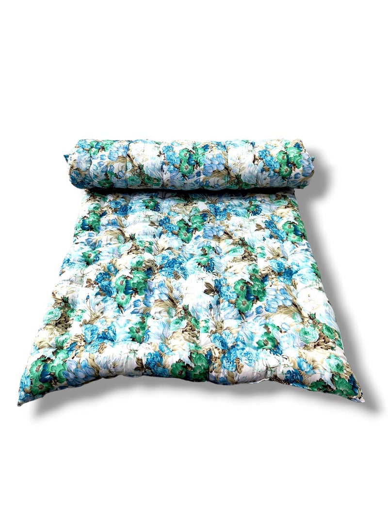 IMSMARTMART IMSMARTMART Paradise Orthopedic Cotton Mattress Foldable Hypoallergenic Lightweight 3x6 Ft Single Size Floral Blue  - Image 4
