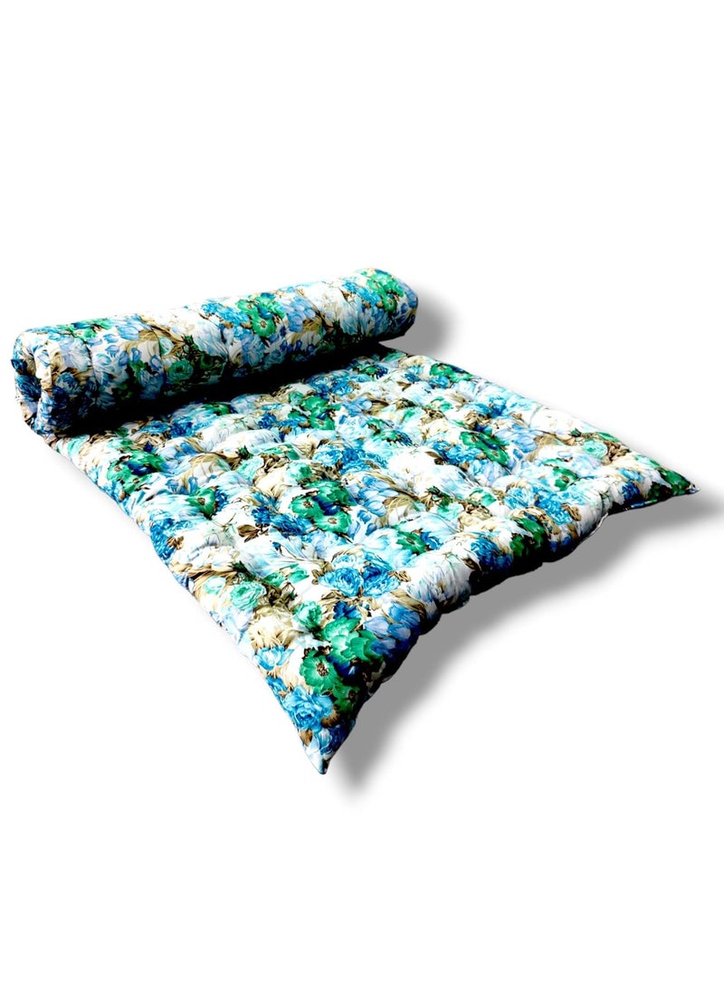 IMSMARTMART IMSMARTMART Paradise Orthopedic Cotton Mattress Foldable Hypoallergenic Lightweight 3x6 Ft Single Size Floral Blue  - Image 5