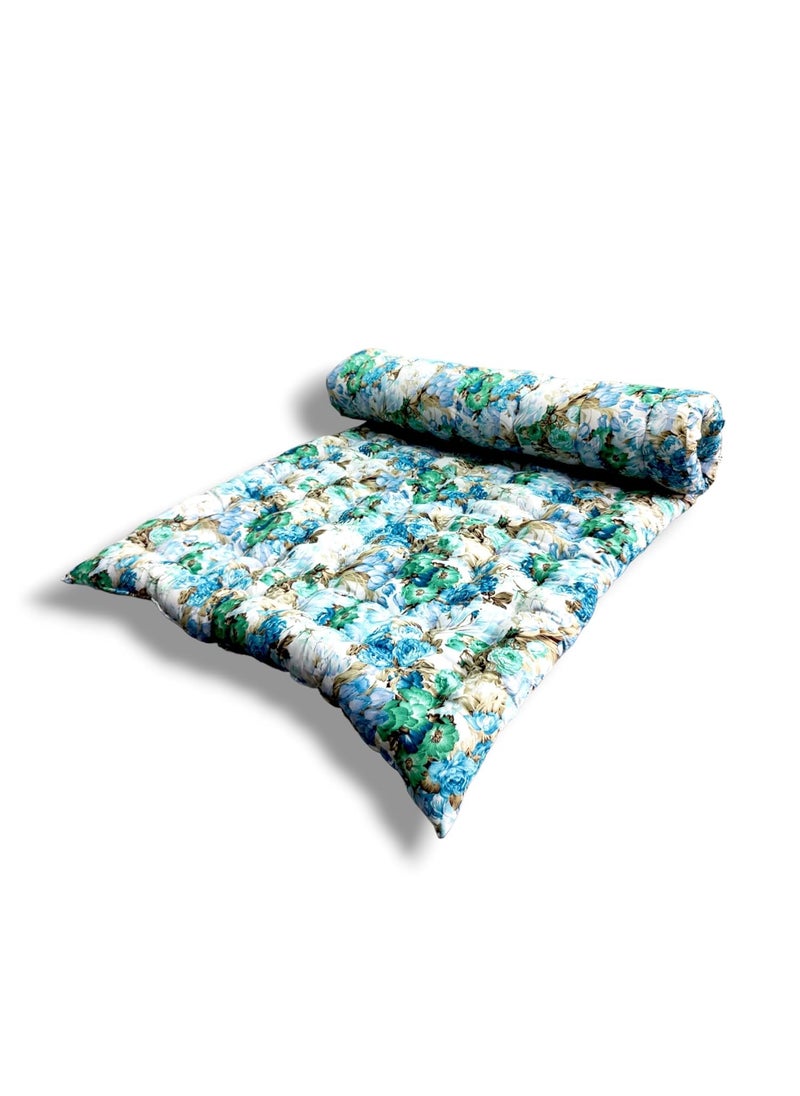 IMSMARTMART IMSMARTMART Paradise Orthopedic Cotton Mattress Foldable Hypoallergenic Lightweight 3x6 Ft Single Size Floral Blue  - Image 3