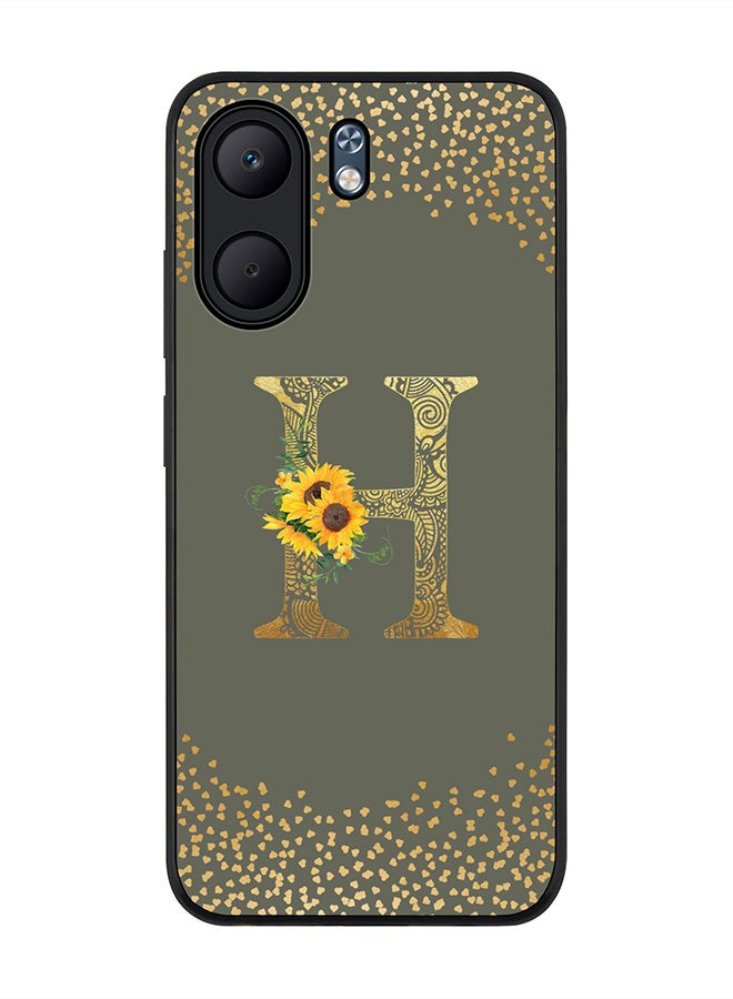 Stylizedd For Oppo A5x 5G / A5x 4G Case,Slim fit Camera Protection, Shockproof Thin Phone cover  - Custom Floral Monogram - H  (Olive Green )