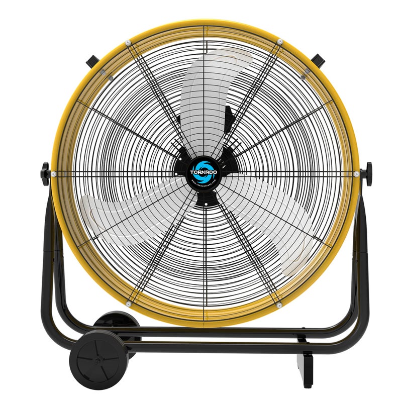 Tornado - 24 Inch High Velocity Heavy Duty Tilt Metal Drum Fan Yellow Commercial, Industrial Use 3 Speed 7700 CFM 1/3 HP 8 FT Cord ETL Safety Listed (YELLOW) - Image 1