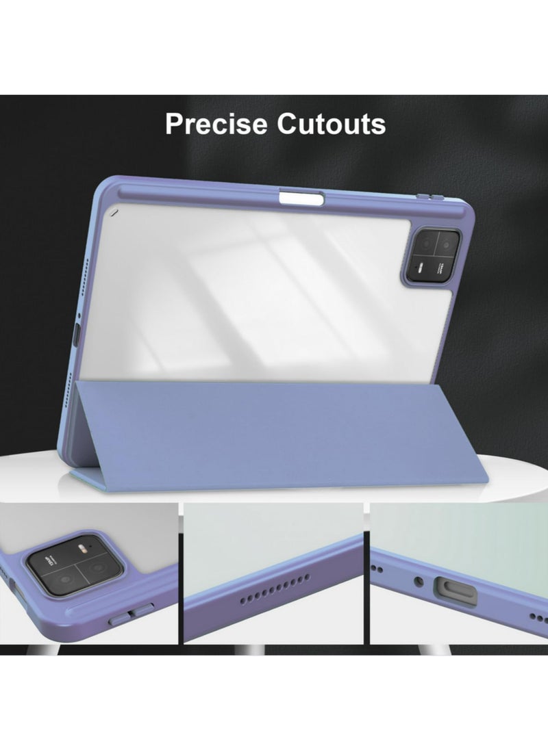 Generic 1PCS For Xiaomi Pad 6 Case 2023 Pro 11 Inch Smart Cover with Pencil Holder PU Leather Transparent Protective Funda for Xiaomi Pad 6 and Pad 6 Pro Purple  - Image 4