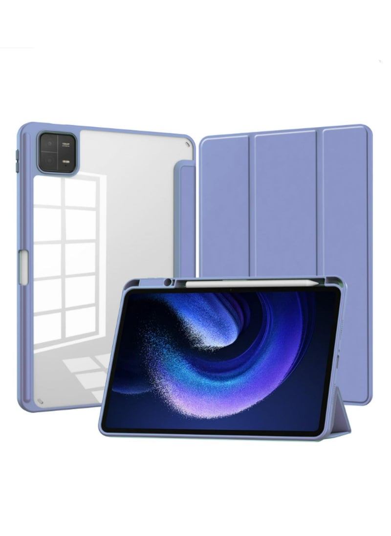 Generic 1PCS For Xiaomi Pad 6 Case 2023 Pro 11 Inch Smart Cover with Pencil Holder PU Leather Transparent Protective Funda for Xiaomi Pad 6 and Pad 6 Pro Purple  - Image 1