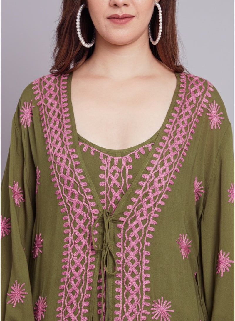 Alaya Hand Embroidered Chikankari Modal Kaftan-AL3605 - Image 5