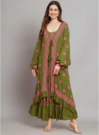 Alaya Hand Embroidered Chikankari Modal Kaftan-AL3605