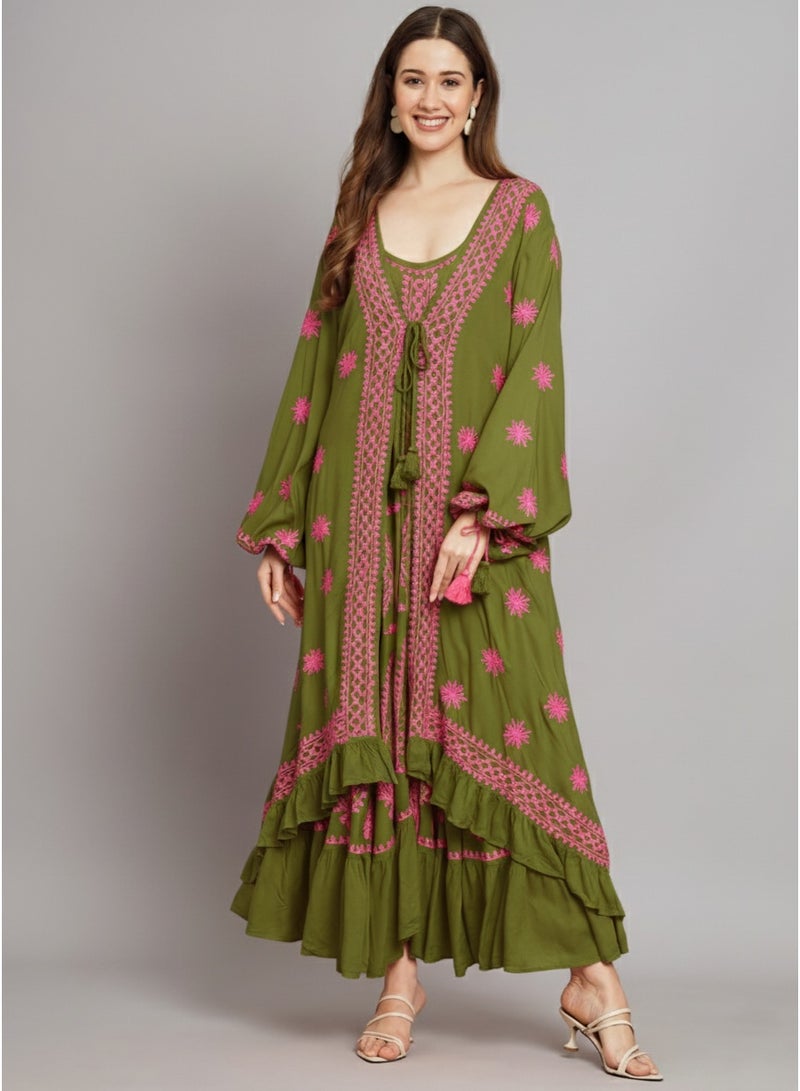 Alaya Hand Embroidered Chikankari Modal Kaftan-AL3605 - Image 1