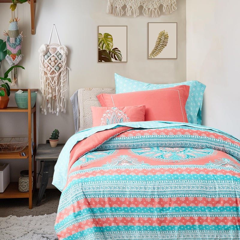 Degrees of Comfort Degrees of Comfort Bed in a Bag Twin XL Boho Medallion Comforter Sets for College Girls Microfiber 6 Pieces Bedding Set with Sheet Matching Decorative Pillow Coral 