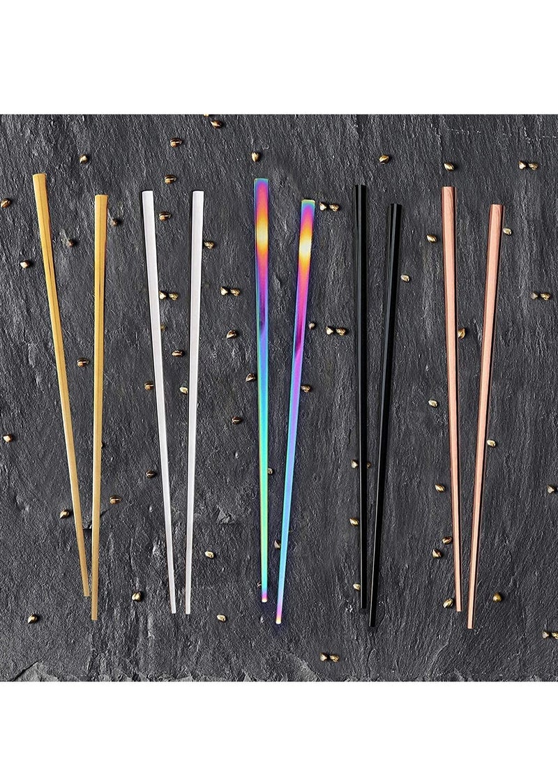 Y&D Stainless Steel Chopsticks-Multicolor Reusable Chopsticks-5 Pairs Dishwasher Safe Metal Chopsticks-Easy to Use-Square Lightweight Chopsticks Stick-Gift Set, Kitchen, Tableware  - Image 2