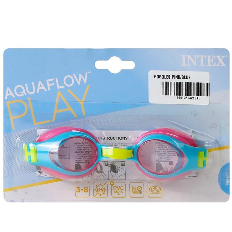 Intex Aqua Flow Junior Swimming Goggles with White Shades- Blue and Pink