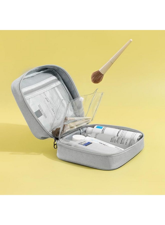 Hearts Cosmetic Storage Case|Makeup Kit Box For Women|Small Vanity Case|Pouch For Home & Travel|Two Compartment|Zipper Closure (Grey) - Image 5