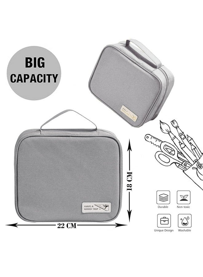 Hearts Cosmetic Storage Case|Makeup Kit Box For Women|Small Vanity Case|Pouch For Home & Travel|Two Compartment|Zipper Closure (Grey) - Image 3