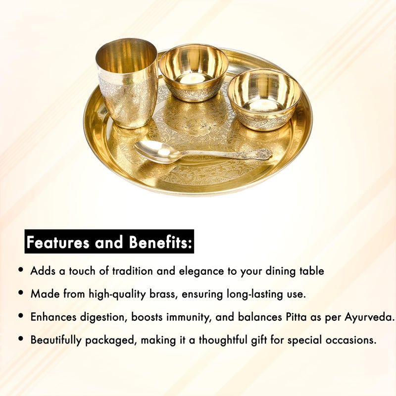 The Divine Tales طقم عشاء ديني تيلز من النحاس الأصفر غير اللامع المتميز مكون من 1 طبق و 2 وعاء و 1 كوب و 1 ملعقة مثالي لتناول الطعام في المنزل أو تقديمه في المطاعم أو في مراسم البوجا (طقم عشاء نحاسي) - Image 3