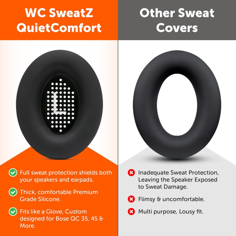 WC SweatZ QuietComfort - Patented Earpad Covers for Bose QuietComfort 45, 35, 35ii, QC2, QC25, QC15, AE2, AE2i, SoundTrue, SoundLink by Wicked Cushions | Sweatproof & Easily Washable | Black - Image 3