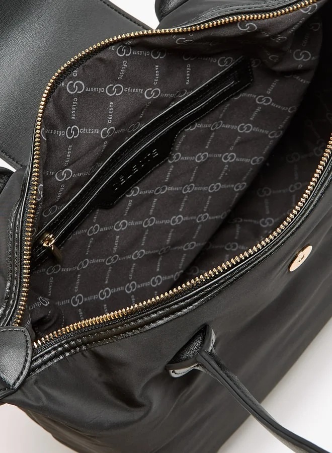 Celeste Solid Tote Bag with Flap Closure and Detachable Strap