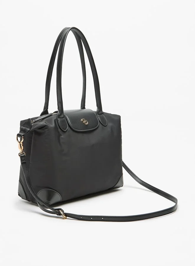 Celeste Solid Tote Bag with Flap Closure and Detachable Strap