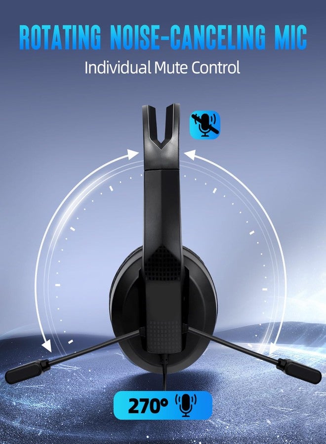 Grstltd Wired Headset with Mic for Laptop - Computer Headset with Noise Canceling Microphone & Volume Control - 3.5mm Stereo Headphones with Mute for Home Office Class - Image 4
