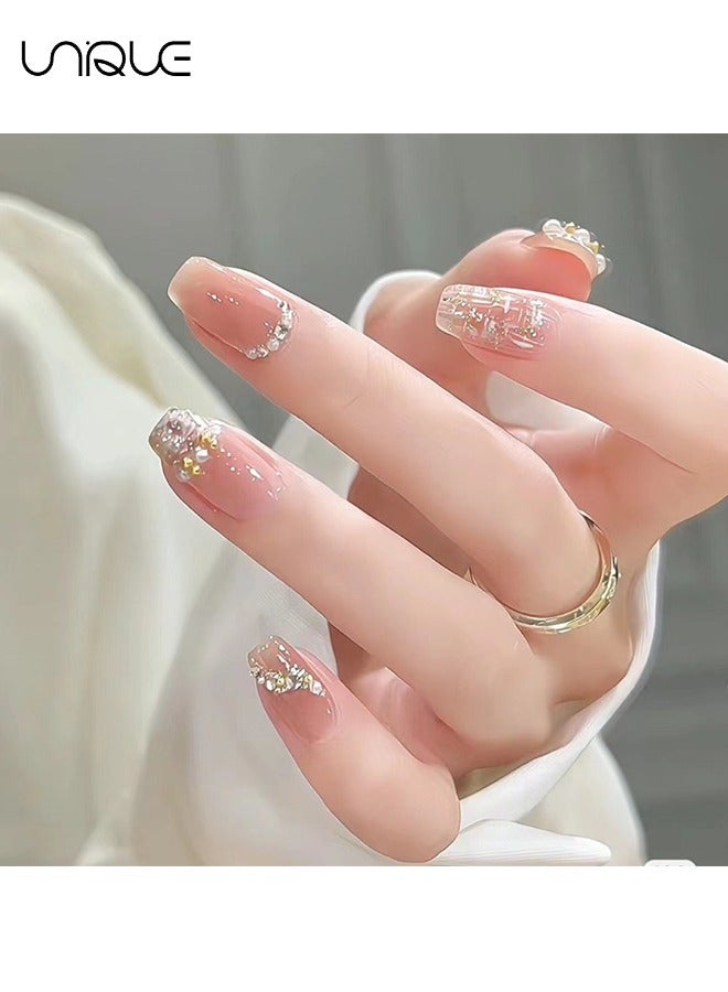 Unique 24Pcs Fake Nails, Press Nails, Short Ballet Nails - Pearl Manicure - Shiny Manicure - Fake Nail Patch - Image 5