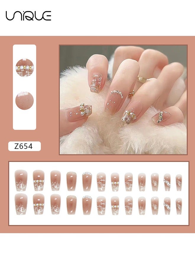 Unique 24Pcs Fake Nails, Press Nails, Short Ballet Nails - Pearl Manicure - Shiny Manicure - Fake Nail Patch - Image 2