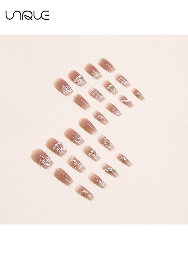Unique 24Pcs Fake Nails, Press Nails, Short Ballet Nails - Pearl Manicure - Shiny Manicure - Fake Nail Patch - Image 3